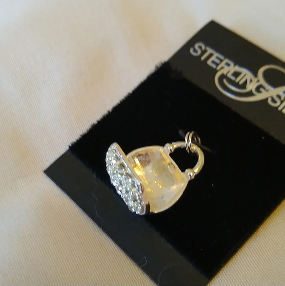 STERLING SILVER Vintage Charms with Crystals Set of 2 - Picture 5 of 10